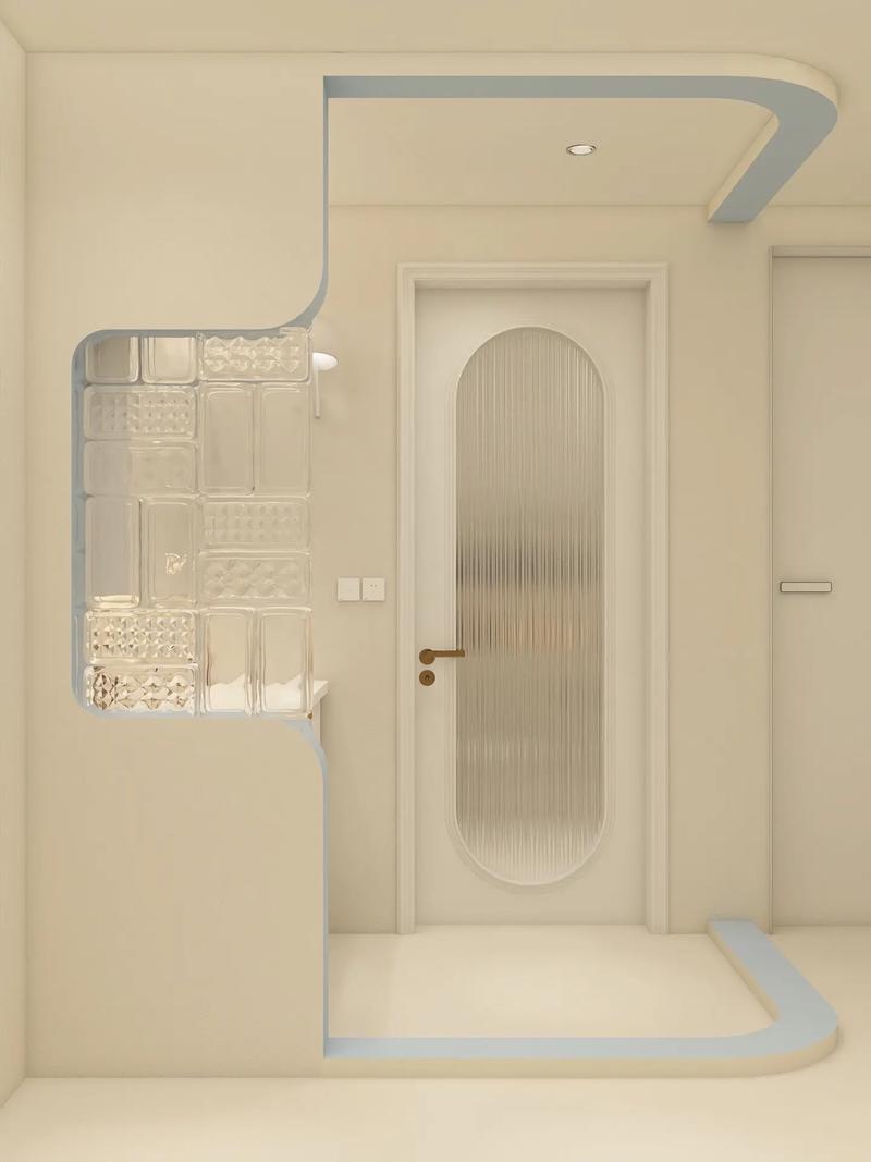 三分離的衛(wèi)生間布局,超清新的baby藍搭配奶油白墻面,舒